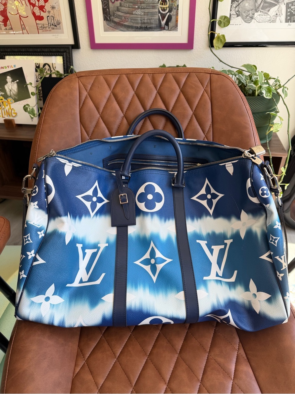 Louis Vuitton Blue and White Monogram Tie-Dye Keepall Duffel